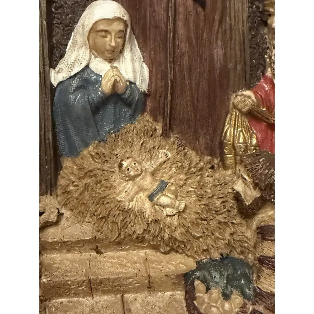 VINTAGE NATIVITY 3D WALL Decor Plaque HAND PAINTED Poly Stone FAST SHIP 3323-41